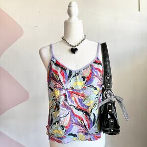 Floral Lace Sheer Tank Top, Coquette Fairycore‎ Balletcore Indie Sleaze Large